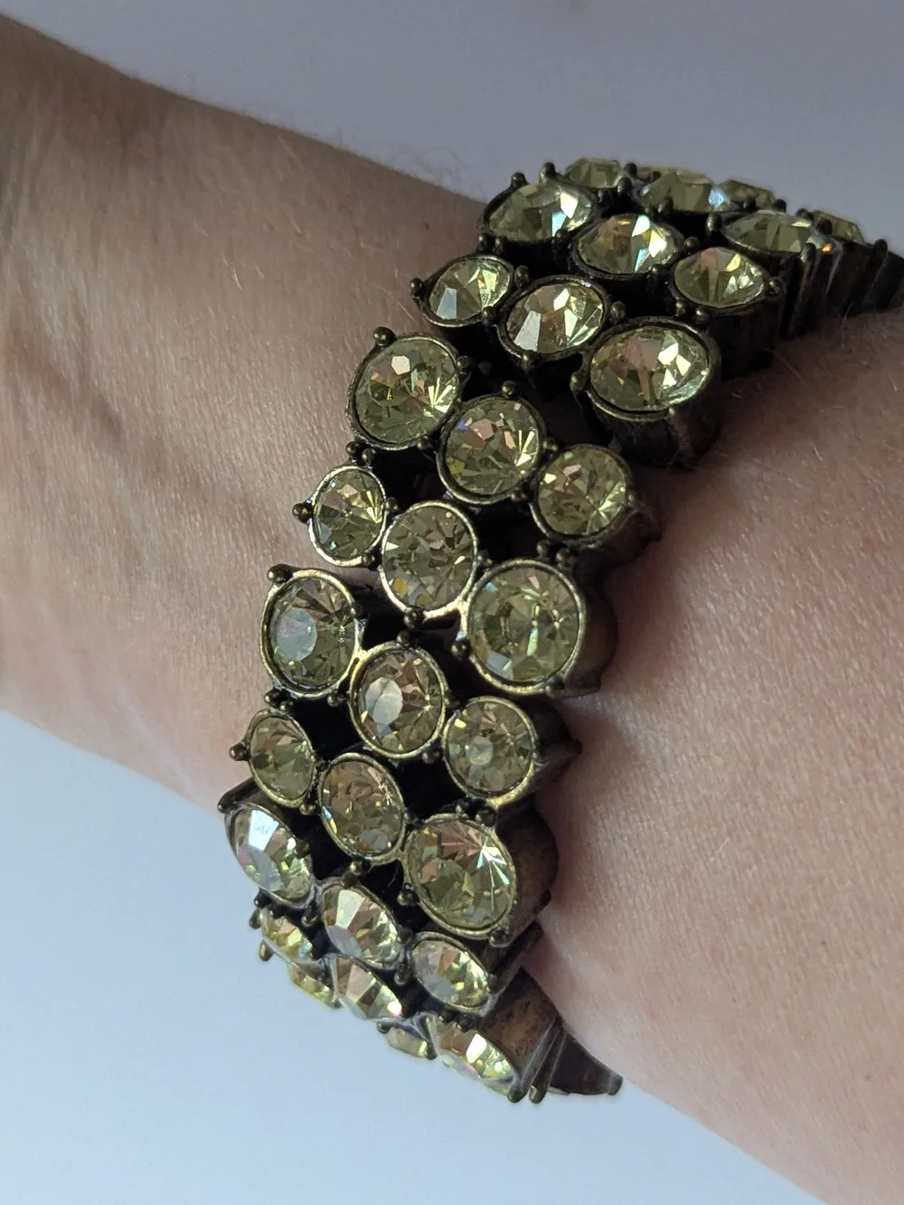 Citrine Hued Crystal-Embellished Stretch Bracelet - Vintage Silver/Gold Tone